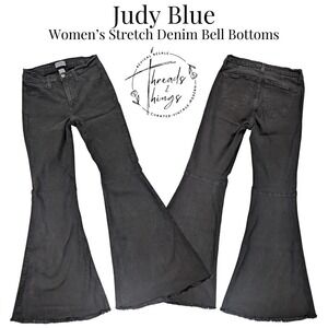 Judy Blue Bell Bottom Jeans Women Black 9 Stretch Denim Retro Flare 70s y2k boho